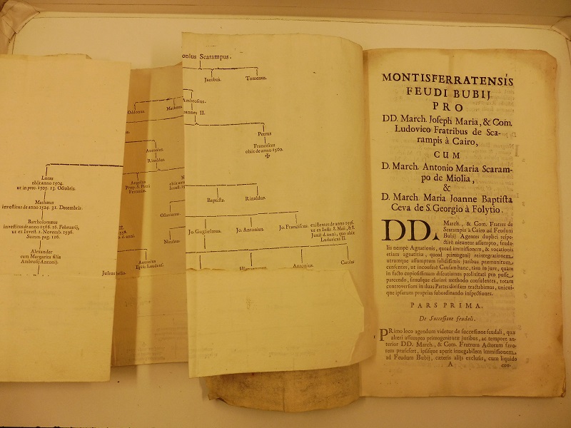 Montisferratensis feudi Bubij pro DD. March. Joseph Maria & Com. Ludovico fratribus de Scarampis a Cairo cum D. march. Antonio Maria Scarampo de Miolia & D. March. Maria Joanne Baptista Ceva de S. Georgio à Folytio